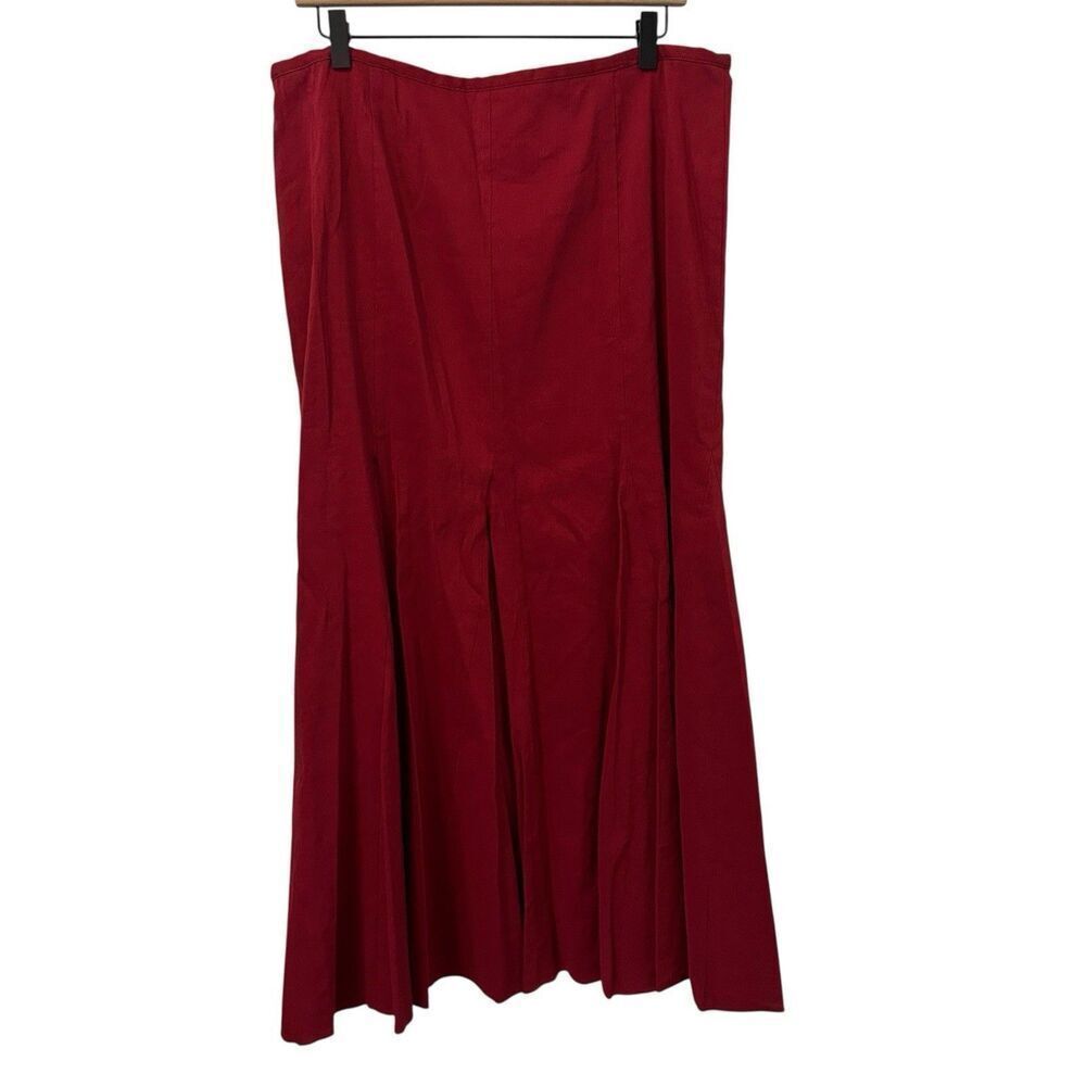 SUTTON STUDIO MAXI Skirt Size 16 Red Linen Rayon Mermaid Pleats NWT Classic - Picture 2 of 10